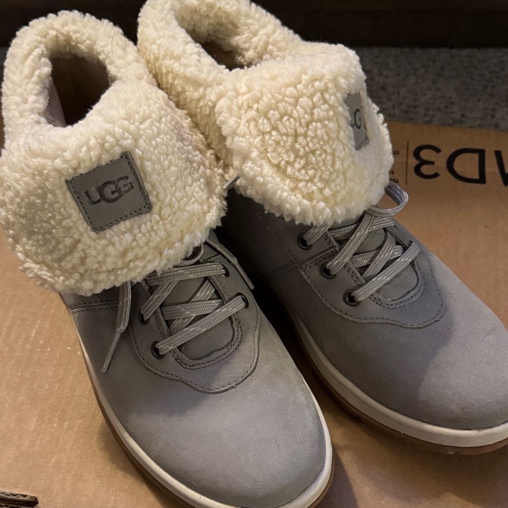 UGG Gray and Cream Shearling Lined Boots